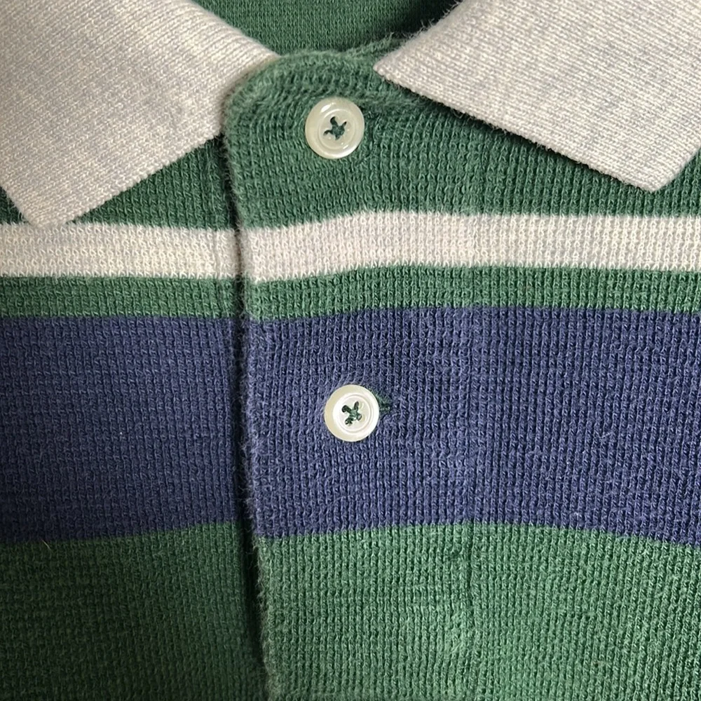 Vintage Polo Ralph Lauren Terrycloth Cotton Polo Green Navy White striped Sz XL - Picture 4 of 11